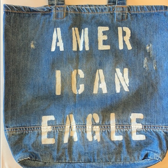 American Eagle Outfitters Handbags - American Eagle Outfitters | Denim Large Tote Bag | White Wording | Travel Purse